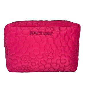 Betsey Johnson Quilted Floral Cosmetic Bag With Double Zippers